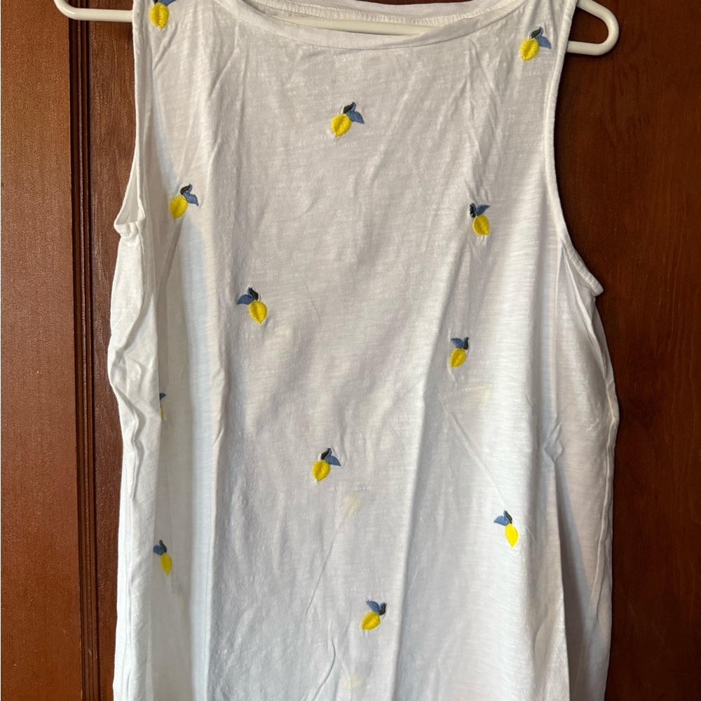 LOFT White Tank Top with Lemon Embroidery